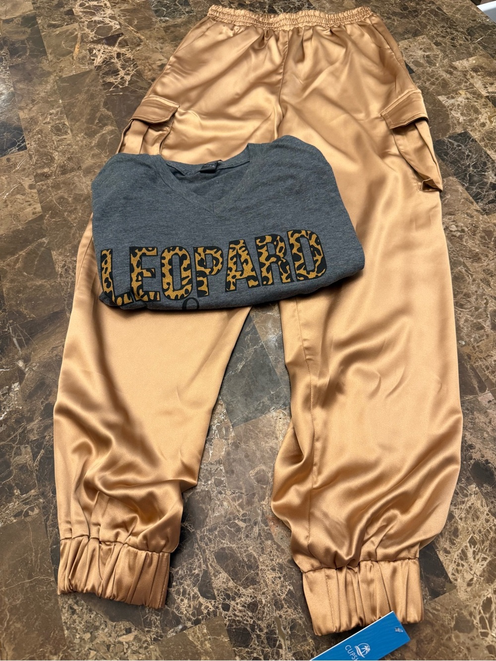 Cupshe Champagne Satin Cargo Joggers with Elastic Cuffs